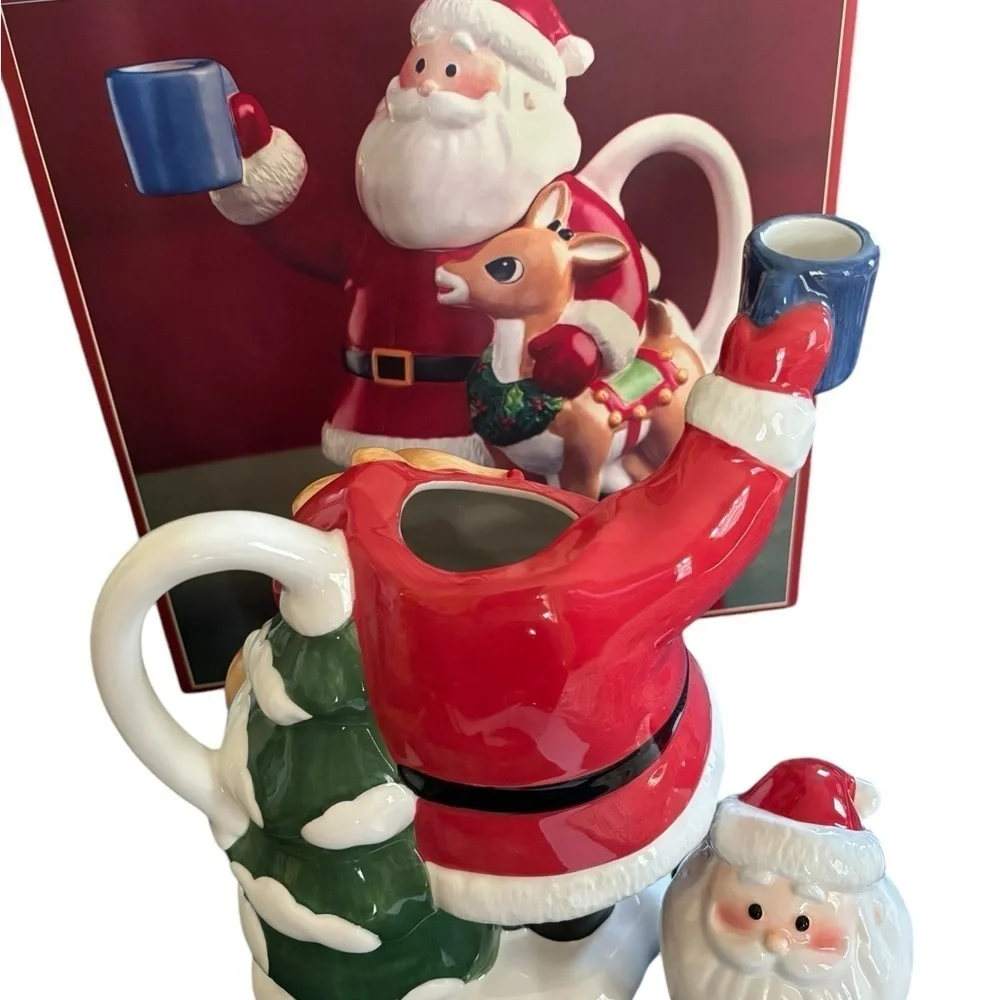 VTG Lenox Rudolph The Red Nosed Reindeer Christmas Santa Teapot Ceramic Holiday